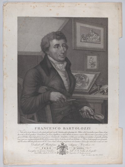 Ritratto di Francesco Bartolozzi, seduto, con una lente d