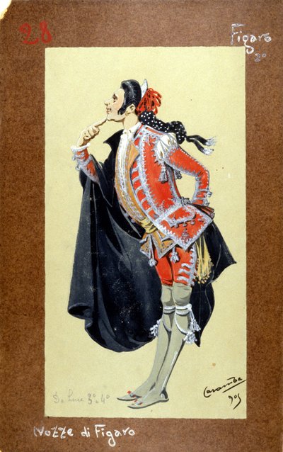 Rappresentazione del personaggio di Figaro, "Le nozze di Figaro" di Wolfgang Amadeus Mozart del 1786. Costume di Luigi Sapelli Caramba (1865-1936) da Luigi Sapelli Caramba