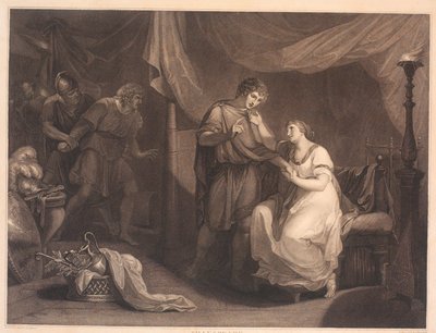 Troilo sorprende Cressida e Diomede. Da William Shakespeare "Troilo e Cressida", atto 5, scena 2 da Luigi Schiavonetti
