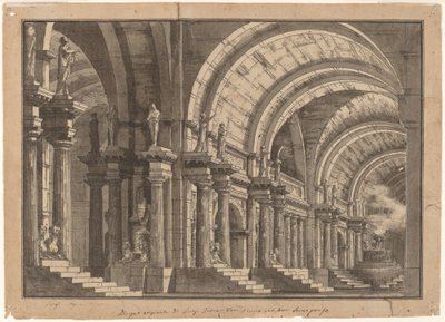 Una sala monumentale con volta e un altare fumante da Luigi Tasca