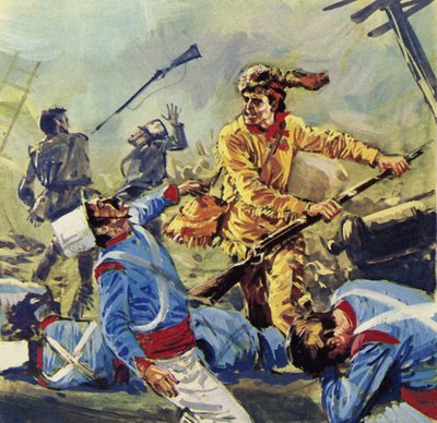 Davy Crockett alla fine cadde sotto gli incessanti attacchi messicani (litografia a colori) da Luis Arcas Brauner