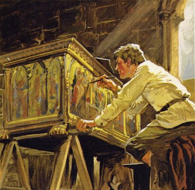 Duccio di Buoninsegna lavorava a Siena decorando scatole (litografia a colori) da Luis Arcas Brauner
