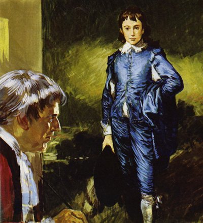 Gainsborough mentre dipinge il suo famoso ritratto Blue Boy (litografia a colori) da Luis Arcas Brauner