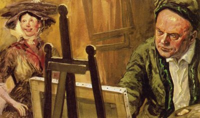 William Hogarth che dipinge il ritratto della ragazza gambero (litografia a colori) da Luis Arcas Brauner