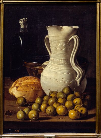 Brocca, pane e piccole pere da Luis Egidio Menendez or Melendez