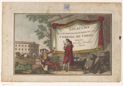 Frontespizio con toreri e una pelle di toro (Collezione delle principali manovre di una corrida) da Luis Fernandez Noseret