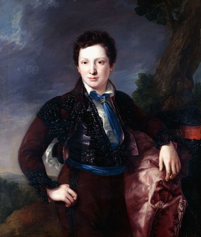 Ritratto di Don Matias Edmundo Tirel y Gomez de las Casas, il Futuro Secondo Marchese di Ulagares e Visconte di Castel Ruiz, in Piedi a Tre Quarti Vestito da Majo da Luis Lopez Piquer