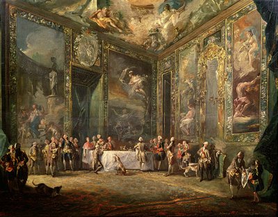 Carlo III di Borbone, pranzando davanti alla sua corte, c.1770 da Luis Paret y Alcazar