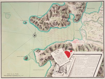 Mappa della baia e della città di S. Phelipe de Portobelo da Luis de Surville