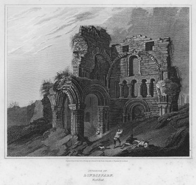 Interno di Lindisfarn, West End (incisione) da Luke (after) Clennell