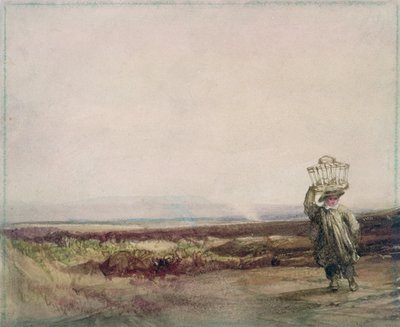 Un ragazzo che porta un cesto sulla testa, in un paesaggio di brughiera da Luke Clennell