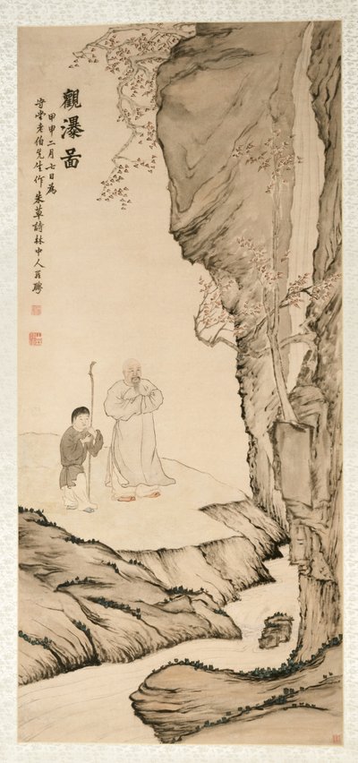Studioso che osserva la cascata, 1764 da Luo Ping