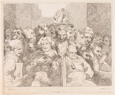 Personaggi letterari riuniti attorno al medaglione di Shakespeare da Lydia Bates