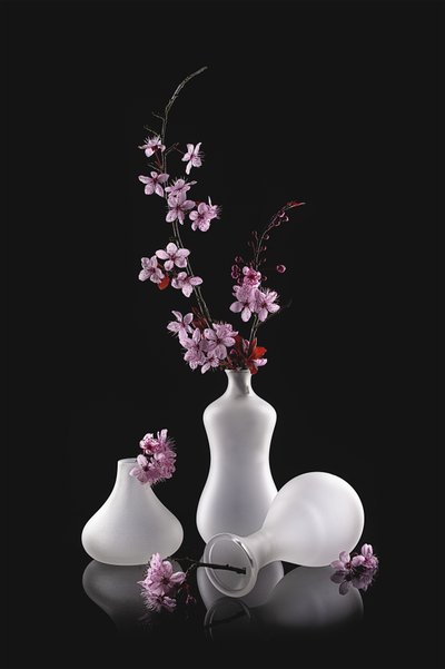Vasi con decorazione "Fiori rosa" in stile frosted da Lydia Jacobs