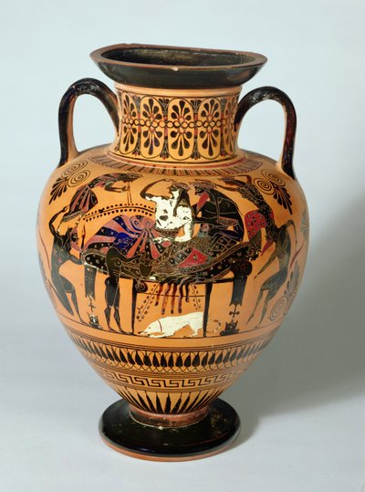 Anfora a figure nere raffigurante Dioniso e Arianna a banchetto, Greca, 530-520 a.C. da Lysippos