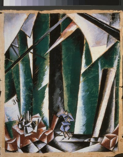 Scenografia per la pièce teatrale "Il cancelliere e il fabbro" da Lyubov Sergeevna Popova