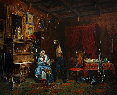 Interno di una stanza antiquaria con mobili medievali, c.1838-46 da M. (after) Renoux