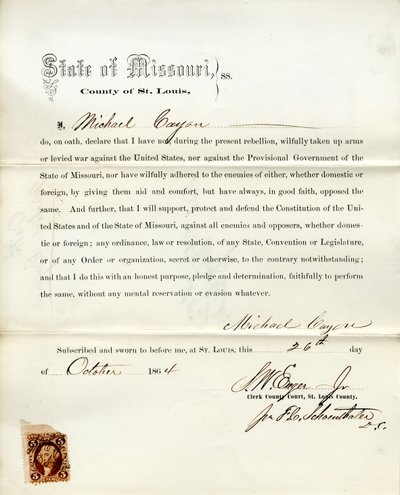 Giuramento di fedeltà di Michael Cayon del Missouri, Contea di St. Louis da M. Cayon