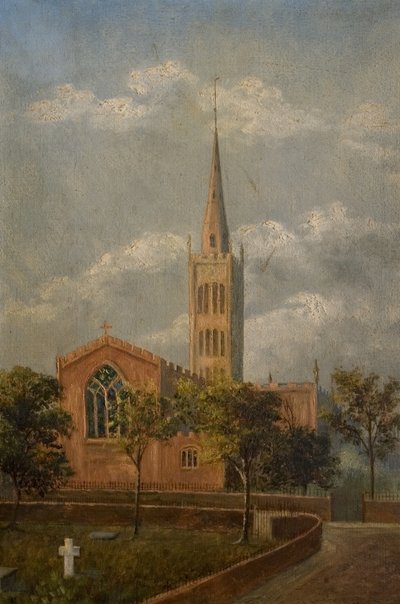 Chiesa della Santissima Trinità e cimitero, Coventry, c.1900 da M. E. Colledge