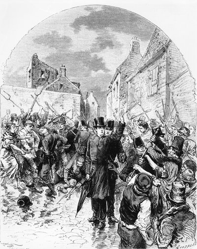 Rivolte in Irlanda - Un prete cattolico arrestato dalla polizia a Mullingar è salvato dal popolo, da Le Monde Illustré, 25 giugno 1881 da M. Ferdinandus
