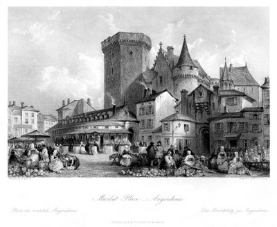 Piazza del Mercato, Angoulême, Francia, XIX secolo da M. J. Starling