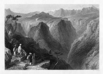 Monte Libano, sopra la valle del Kedesha, o Valle Santa, Libano, 1841 da M. J. Starling