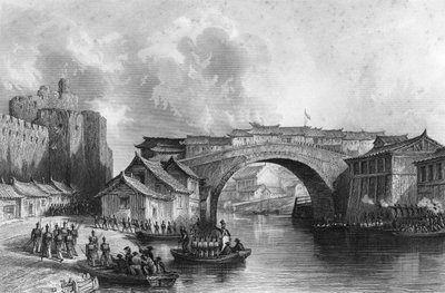 Porta Ovest di Ching-keang-foo Zhenjiang, Cina, 21 luglio 1842 c1857 da M. J. Starling