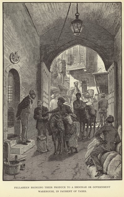 Fellaheen che portano i loro prodotti a uno shoonah o magazzino governativo da M. Schonberg