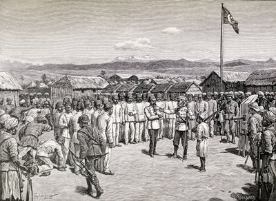Sir Henry Morton Stanley che si rivolge agli ufficiali ribelli a Kavalli, 1890 da M. Schonberg