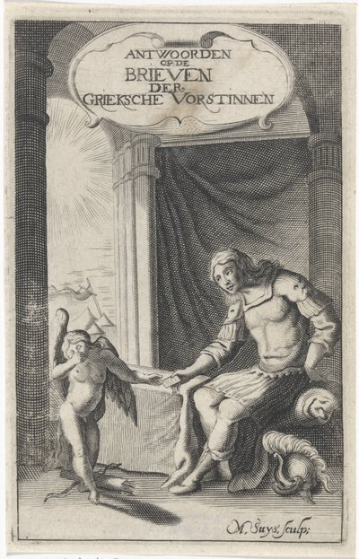 Guerriero greco riceve una lettera da Amore (Pagina del titolo per: Christoffel Pierson, Risposte dei principi greci a dodici lettere di Ovidio, 1658) da M. Suys