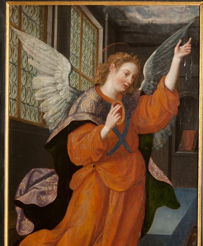 Adorazione dei Magi, Trittico, Pannello sinistro, parte posteriore (dettaglio) da Maarten de Vos