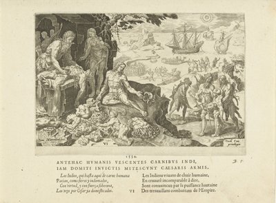 Le truppe imperiali portano la civiltà agli indiani, 1555 da Maarten van Heemskerck