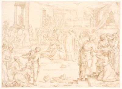 Pietro e gli altri apostoli battezzano la congregazione a Gerusalemme da Maarten van Heemskerck