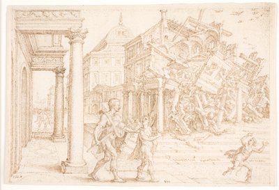 Sansone distrugge la casa con i filistei da Maarten van Heemskerck