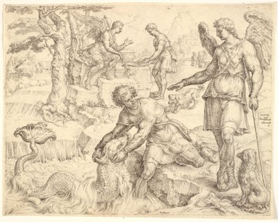 Tobia cattura il pesce nel fiume Tigri da Maarten van Heemskerck