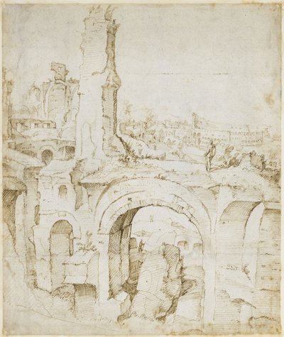 Vista dalla Domus Severiana verso il Colosseo da Maarten van Heemskerck
