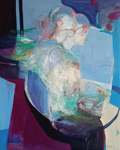 In Stillness We Unfold: Becoming, 2025 (acrilici e pastelli su tela) da Madgalena Morey
