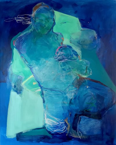 In Stillness We Unfold: Echoes of Feeling, 2025 (acrilici e pastelli su tela) da Madgalena Morey