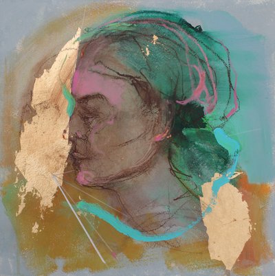Lost In Thought 6, 2020 (acrilici, pastelli e foglia d