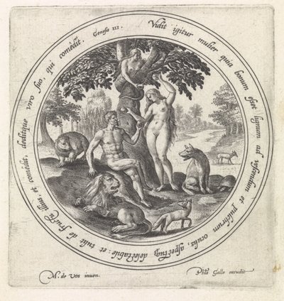 Eva offre ad Adamo il frutto proibito da Maerten de Vos