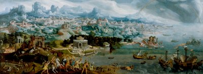 Panorama con il ratto di Elena tra le meraviglie del mondo antico da Maerten van Heemskerck