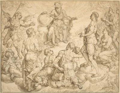 Satana sfida Dio a rimuovere la sua protezione da Giobbe da Maerten van Heemskerck