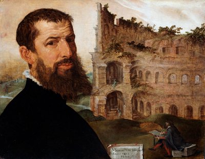Autoritratto del pittore con il Colosseo sullo sfondo, 1553 da Maerten van Heemskerck