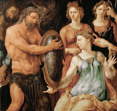 Vulcano consegna a Teti lo scudo per Achille da Maerten van Heemskerck