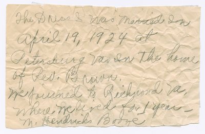 Nota scritta a mano da Magdalene Hendricks Boozé, metà del XX secolo da Magdalene Hendricks Boozé