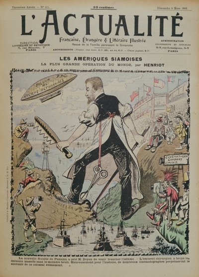 Caricatura sulla costruzione del Canale di Panama e la copertura mediatica che lo circonda, copertina della rivista L