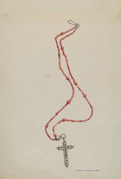 Perline di corallo e crocifisso da Majel G. Claflin