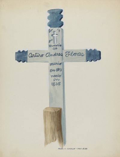 Croce di legno fatta e dipinta a mano - Lapide da Majel G. Claflin