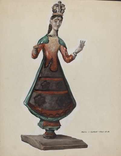 Grande Santa Vergine Maria dipinta in legno, c. 1937 da Majel G. Claflin