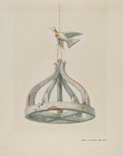 Un candelabro di legno dipinto, con colomba da Majel G. Claflin